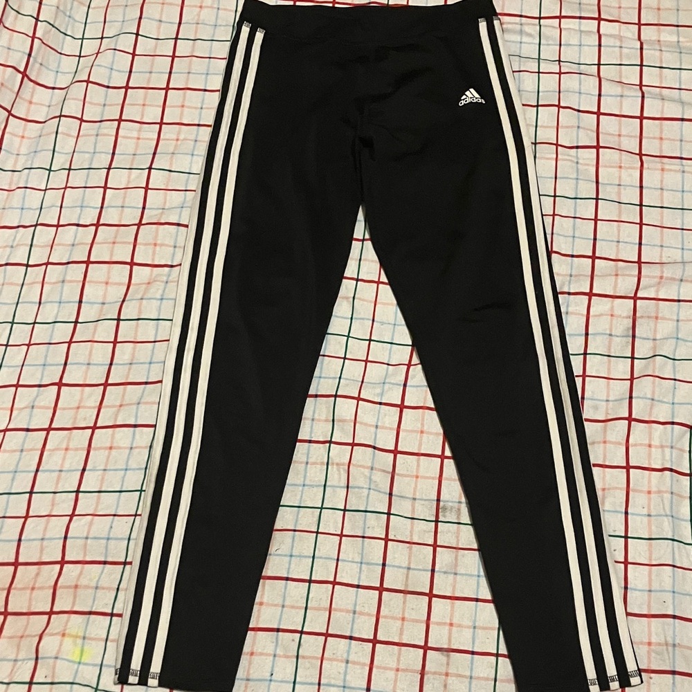 Adidas, Kids Black Leggings w/Triple White Stripes, Girl’s XL or Women’s Small